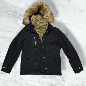 topshop faux fur lined parka with faux fur hood - size 10